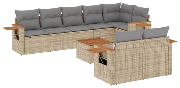 9 részes bézs polyrattan kerti ülőgarnitúra párnákkal