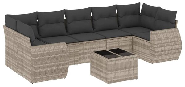 8 részes világosszürke polyrattan kerti ülőgarnitúra párnával