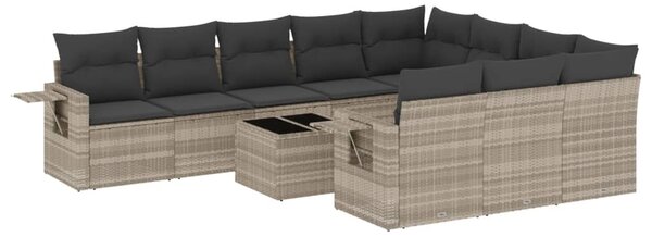 11 részes világosszürke polyrattan kerti ülőgarnitúra párnákkal