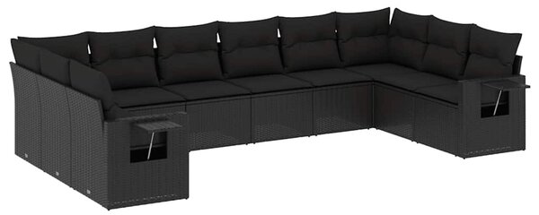 10 részes fekete polyrattan kerti ülőgarnitúra párnákkal