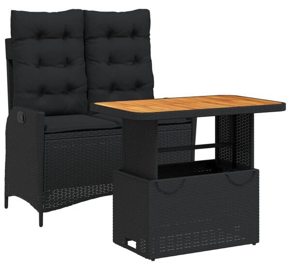 2 részes fekete polyrattan kerti étkezőgarnitúra párnával