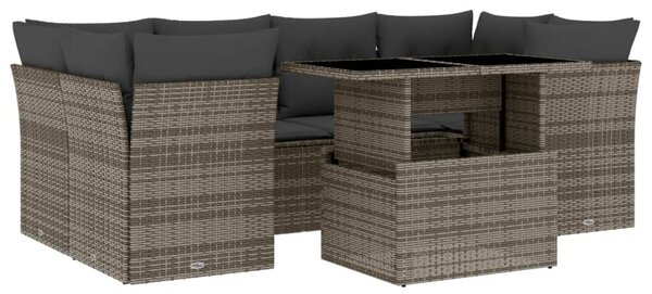 7 részes szürke polyrattan kerti ülőgarnitúra párnákkal