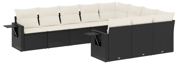 10 részes fekete polyrattan kerti ülőgarnitúra párnákkal