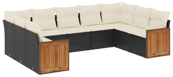 9 részes fekete polyrattan kerti ülőgarnitúra párnákkal