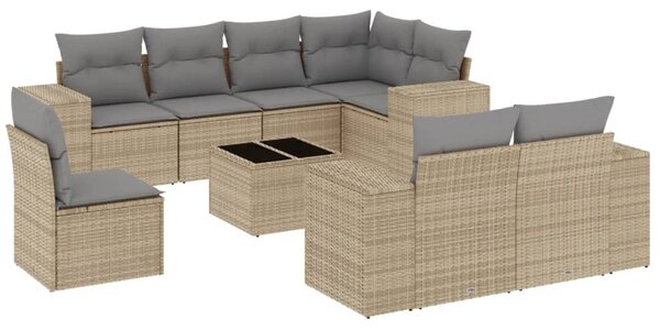 9 részes bézs polyrattan kerti ülőgarnitúra párnákkal