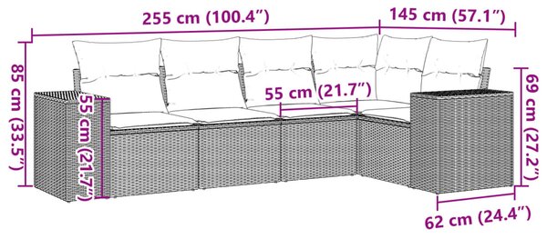 5 részes bézs polyrattan kerti ülőgarnitúra párnákkal