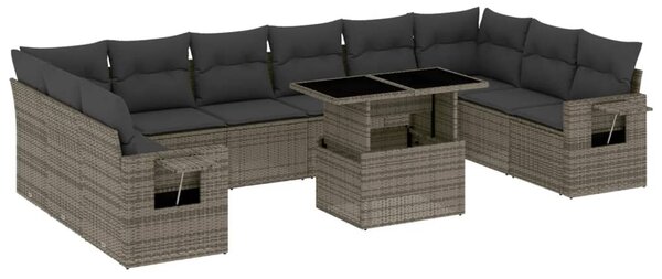 11 részes szürke polyrattan kerti ülőgarnitúra párnákkal
