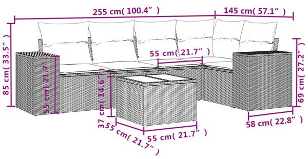 6 részes bézs polyrattan kerti ülőgarnitúra párnával