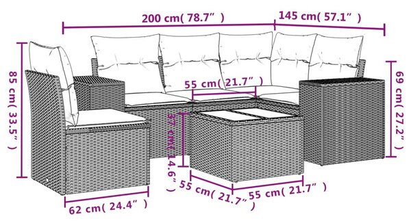 6 részes bézs polyrattan kerti ülőgarnitúra párnával