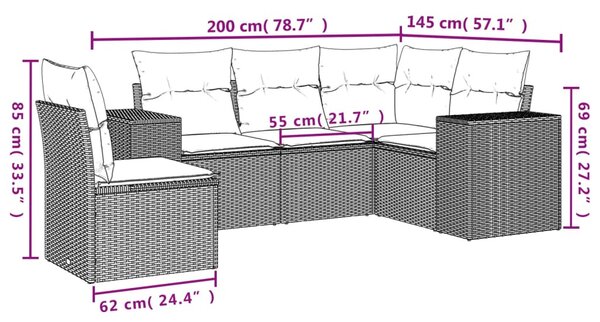 5 részes szürke polyrattan kerti ülőgarnitúra párnákkal