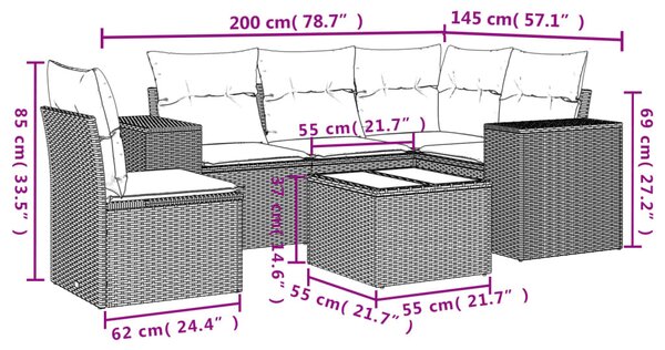 6 részes szürke polyrattan kerti ülőgarnitúra párnákkal