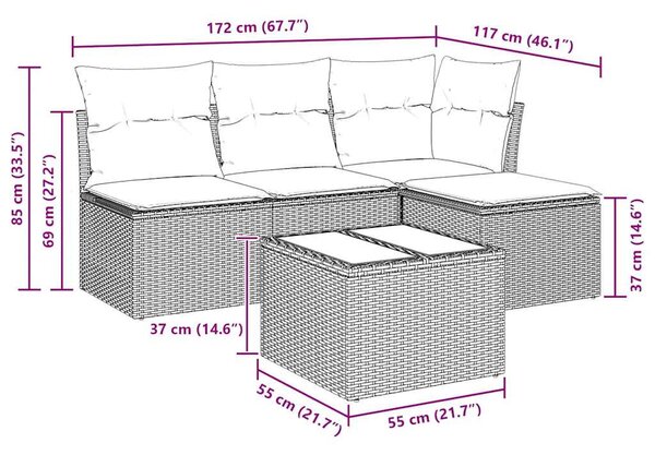 5 részes bézs polyrattan kerti ülőgarnitúra párnákkal