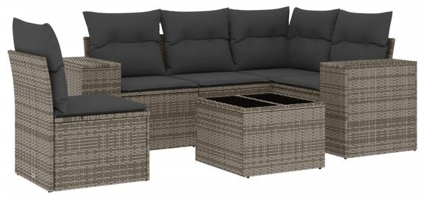 6 részes szürke polyrattan kerti ülőgarnitúra párnákkal