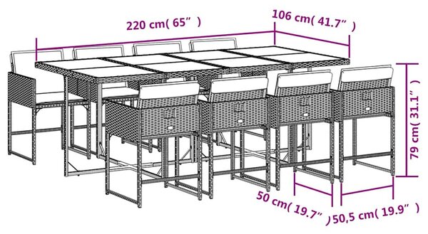 9 részes fekete polyrattan kerti étkezőgarnitúra párnákkal
