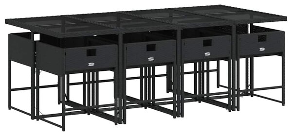 9 részes fekete polyrattan kerti étkezőgarnitúra párnákkal