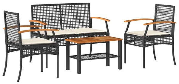 4 részes fekete polyrattan kerti ülőgarnitúra párnákkal