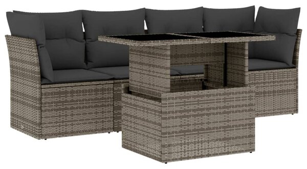 5 részes szürke polyrattan kerti ülőgarnitúra párnákkal