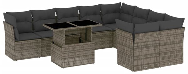 10 részes szürke polyrattan kerti ülőgarnitúra párnákkal