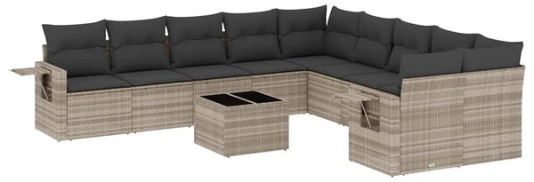 11 részes világosszürke polyrattan kerti ülőgarnitúra párnákkal