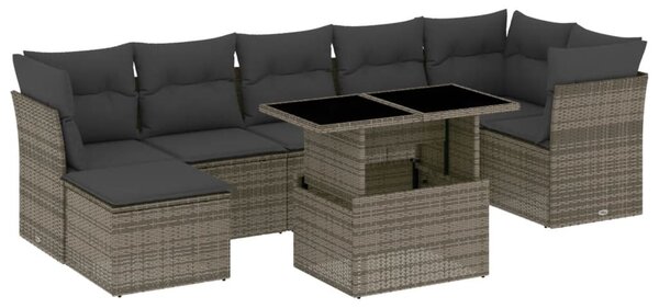 8 részes szürke polyrattan kerti ülőgarnitúra párnákkal