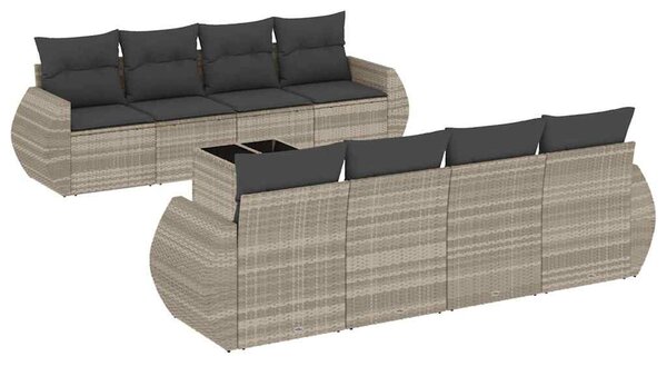 9 részes világosszürke polyrattan kerti ülőgarnitúra párnával