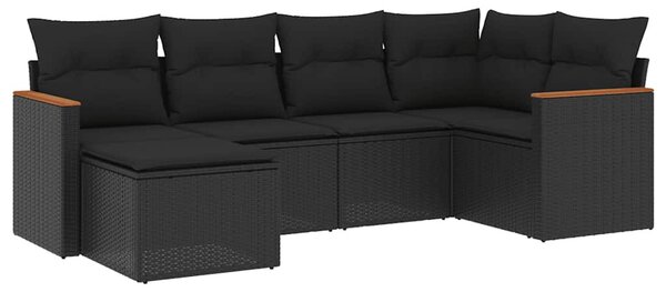6 részes fekete polyrattan kerti ülőgarnitúra párnákkal