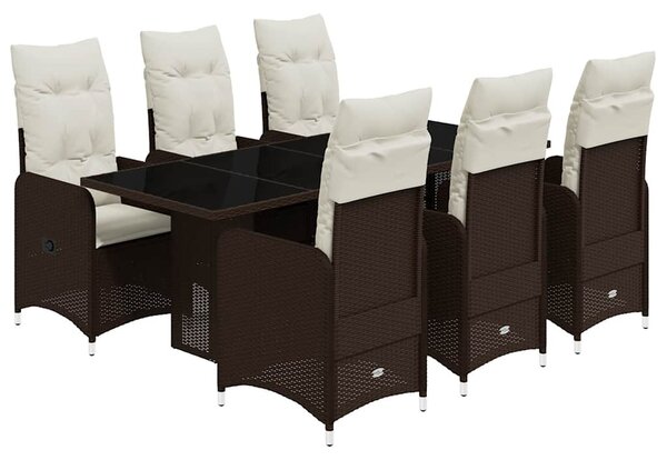 7 részes barna polyrattan kerti bisztrógarnitúra párnákkal
