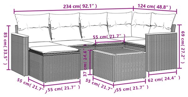 7 részes fekete polyrattan kerti ülőgarnitúra párnával