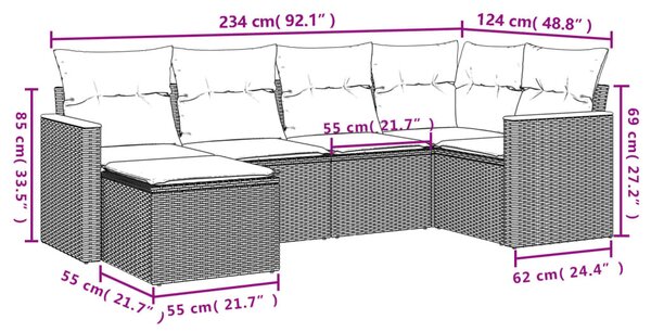 6 részes szürke polyrattan kerti ülőgarnitúra párnákkal