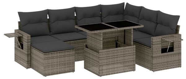 8 részes szürke polyrattan kerti ülőgarnitúra párnákkal
