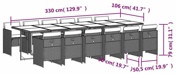 13 részes barna polyrattan kerti ülőgarnitúra párnákkal