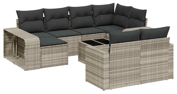 11 részes világosszürke polyrattan kerti ülőgarnitúra párnákkal