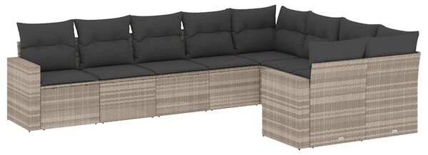 9 részes világosszürke polyrattan kerti ülőgarnitúra párnával