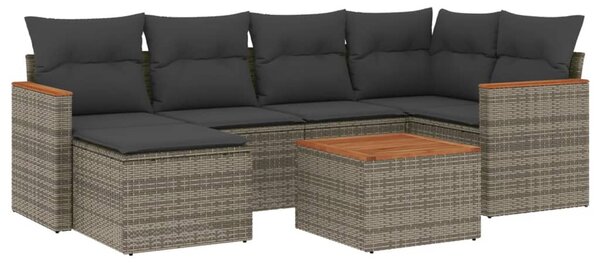 7 részes szürke polyrattan kerti ülőgarnitúra párnákkal