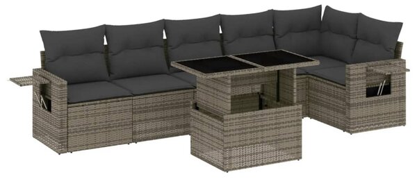 7 részes szürke polyrattan kerti ülőgarnitúra párnákkal