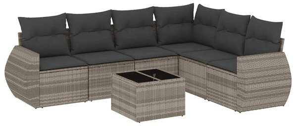 7 részes világosszürke polyrattan kerti ülőgarnitúra párnákkal