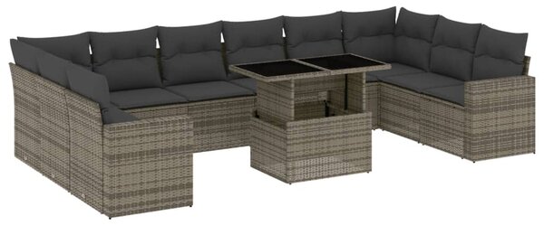 11 részes szürke polyrattan kerti ülőgarnitúra párnákkal