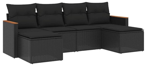 6 részes fekete polyrattan kerti ülőgarnitúra párnákkal