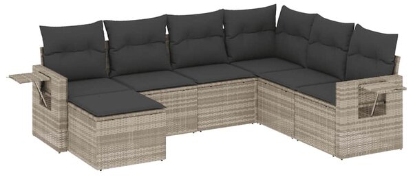 7 részes világosszürke polyrattan kerti ülőgarnitúra párnákkal