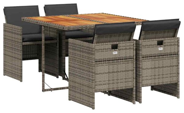 5 részes szürke polyrattan kerti étkezőgarnitúra párnával