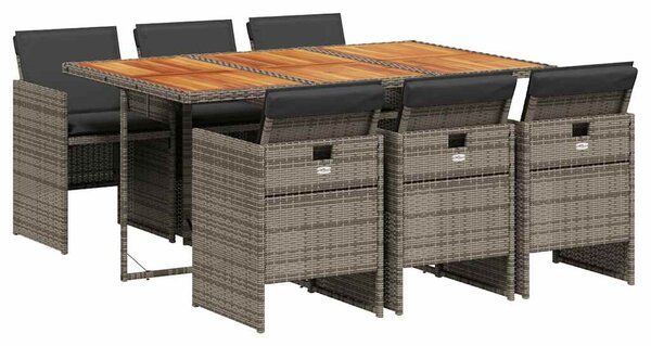 7 részes szürke polyrattan kerti étkezőgarnitúra párnával