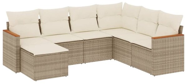 7 részes bézs polyrattan kerti ülőgarnitúra párnákkal