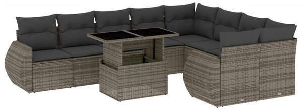 10 részes szürke polyrattan kerti ülőgarnitúra párnákkal