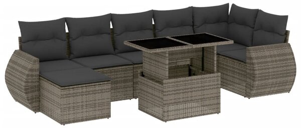 8 részes szürke polyrattan kerti ülőgarnitúra párnákkal