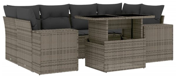 7 részes szürke polyrattan kerti ülőgarnitúra párnákkal