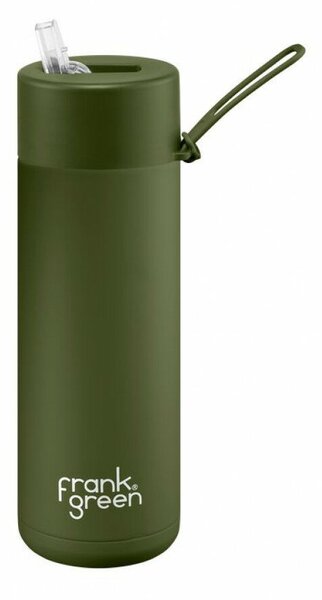 Ceramic Bottle khaki Zöld 595ml rozsdamentes acél kerámia bevonatos termosz szívószáltartó sport kupakkal