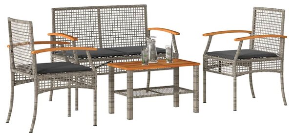 4 részes szürke polyrattan kerti ülőgarnitúra párnákkal