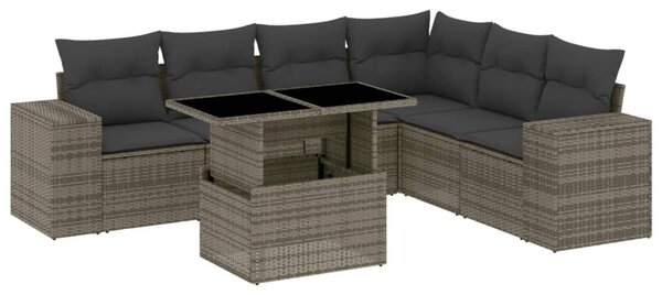 7 részes szürke polyrattan kerti ülőgarnitúra párnákkal