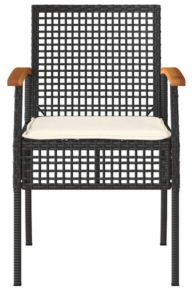3 részes fekete polyrattan és akácfa bisztrószett párnákkal
