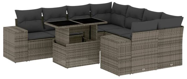 9 részes szürke polyrattan kerti ülőgarnitúra párnákkal